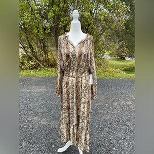 Emma & Michele gorgeous boho snakeskin print long sleeve dress women’s size M